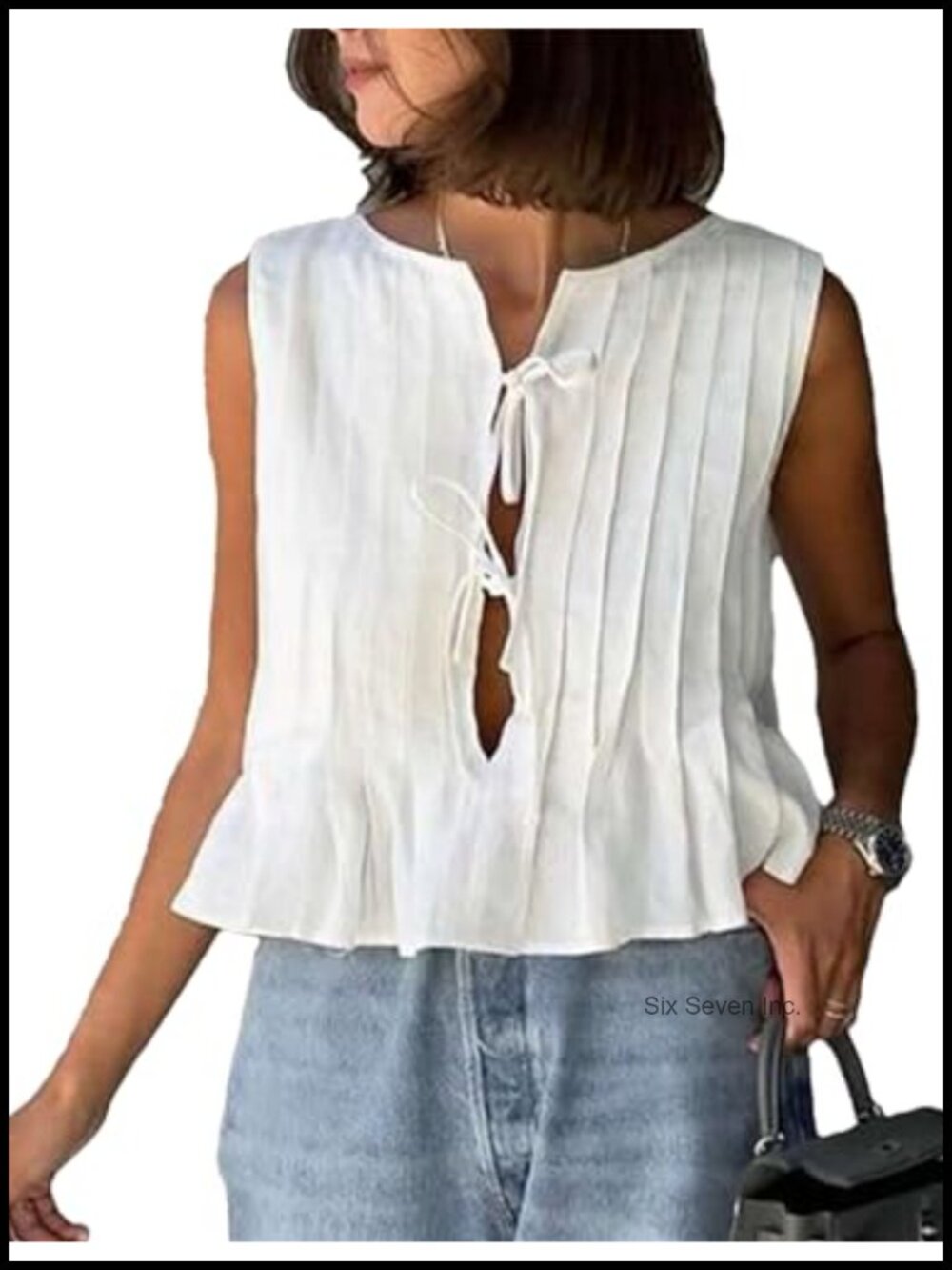Linen Peplum Tie Front Babydoll Tank Top Sleeveless Blouse